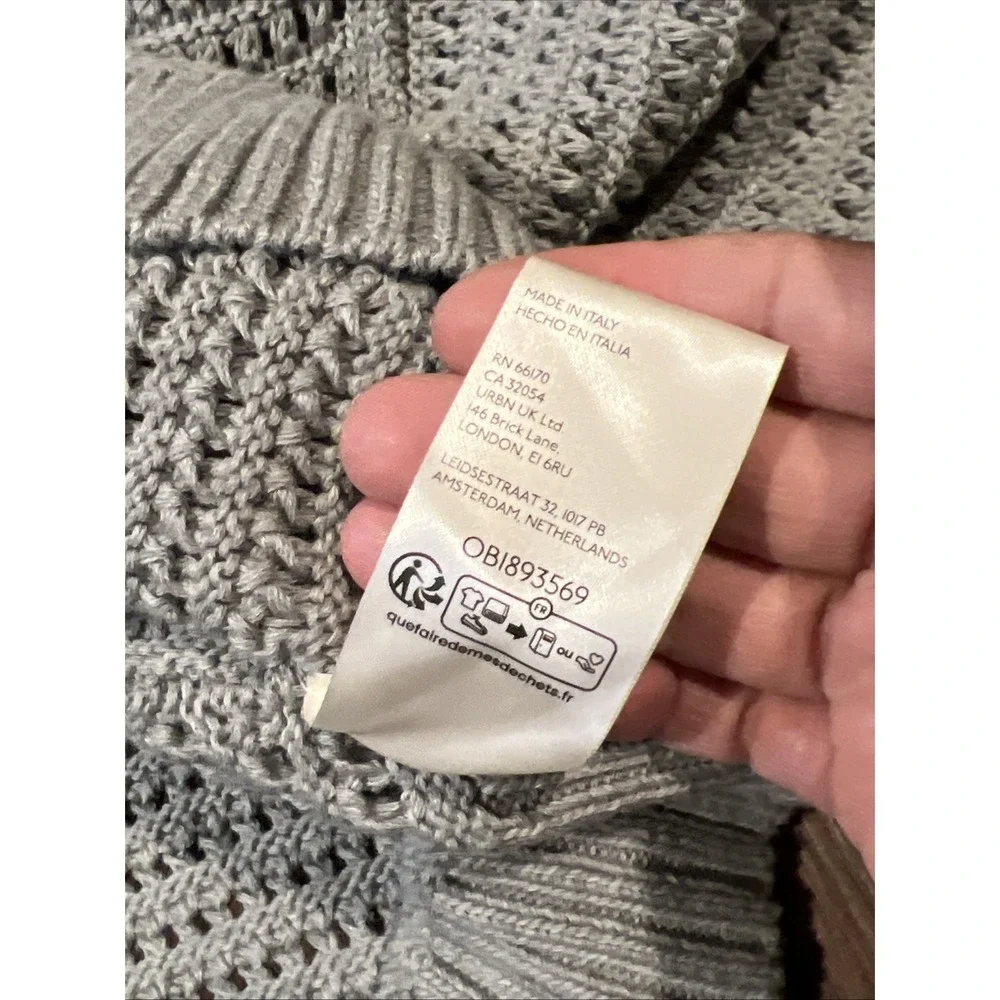 Free People Cardigan Sweater Womens Crochet Crop Size XS Steel Grey Italy Made